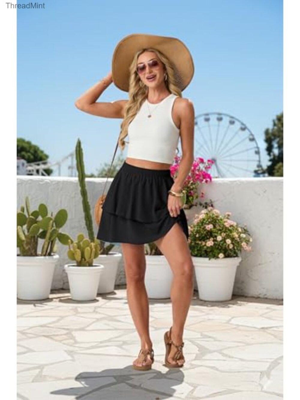 Flowy Ruffle Tiered Skort for Women with Shorts Underneath and Pockets